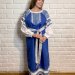 Платье в русском стиле синее льняное с тканной вставкой