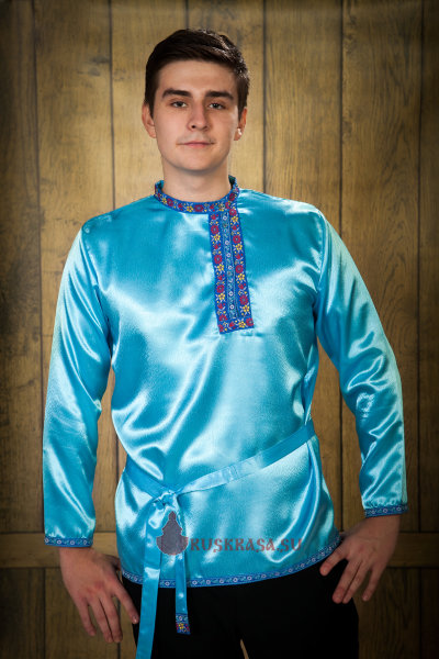 Рубаха мужская атласная голубая 