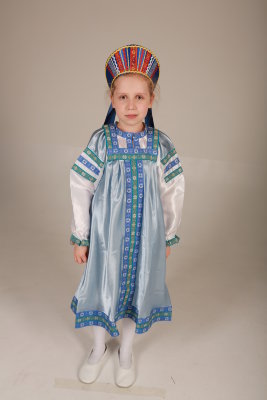 Сарафан детский русский народный, атласный голубой
