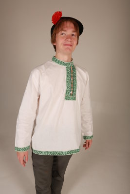 Рубаха мужская русская народная, белая x/б с тесьмой