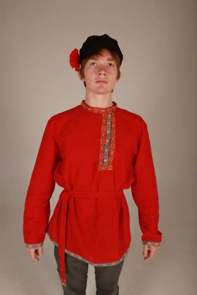 Рубаха русская народная, красная x/б взрослая