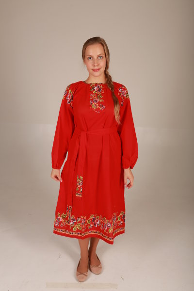 Платье покосное "Барановские мотивы" красное х/б