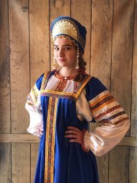 Сарафан женский русский народный, атласный синий 