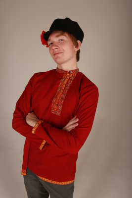 Рубаха детская русская народная, бордо x/б с тесьмой