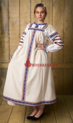 Сарафан женский русский народный, льняной с блузой
