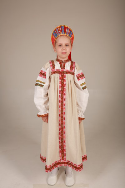 Сарафан русский народный детский с блузой, льняной
