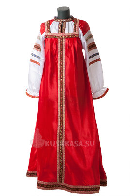 Сарафан русский народный детский с блузой, красный атласный
