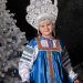 Сарафан русский народный детский с блузой, синий атласный