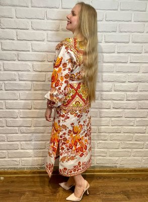Платье женское в русском стиле "Павлины огненные"