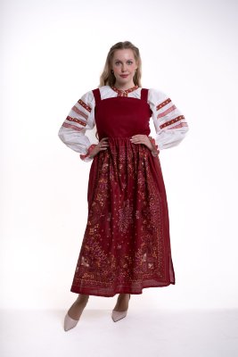 Сарафан женский в русском стиле "Цветущий сад" с блузой