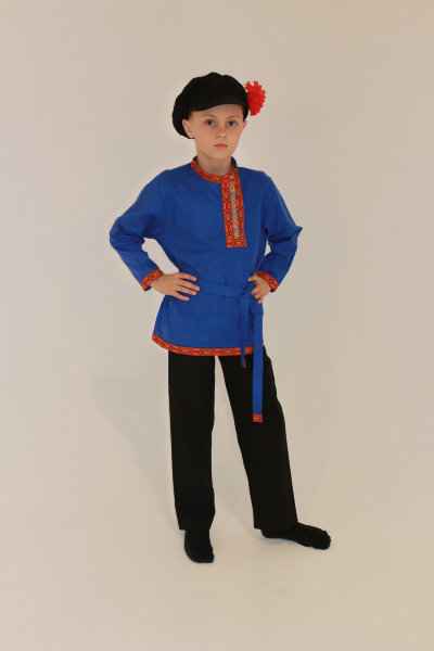 Рубаха русская народная, синяя x/б детская