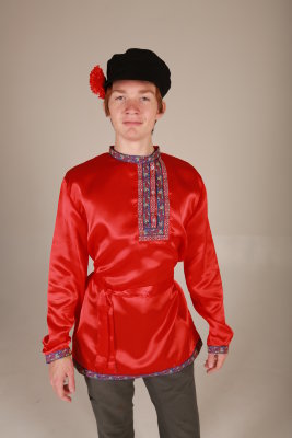 Рубаха русская народная, красная атласная детская