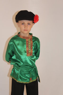 Рубаха русская народная, зеленая атласная детская