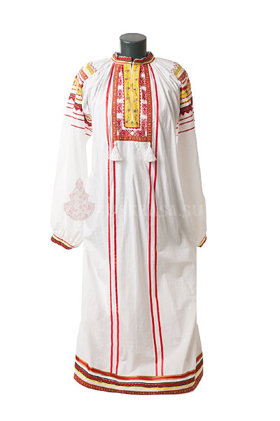 Рубаха русская народная, белая х/б с вышивкой длинная 