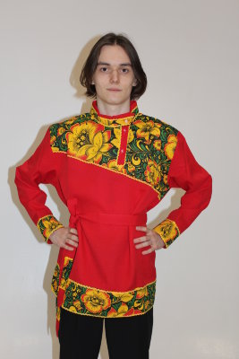 Рубаха мужская (косоворотка) габардин с отделкой "Хохлома"