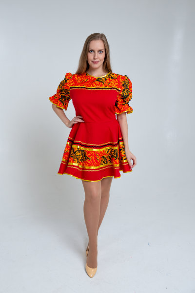 Платье плясовое "Хохлома" красное короткое