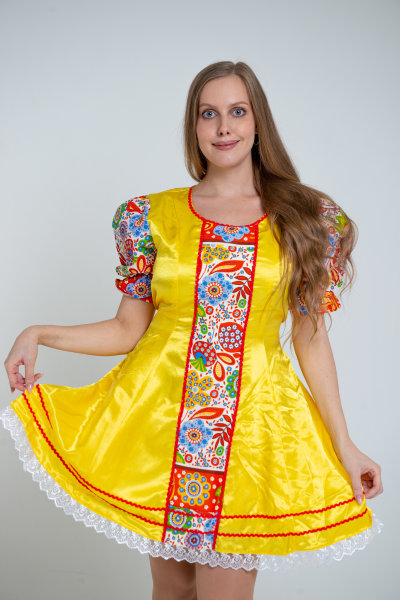 Платье "Кадриль" желтое со вставкой "Городец"